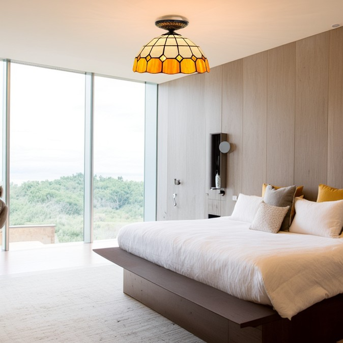 Traditionelle Tiffany-Buntglas-Kuppelschirm 1-Licht Halbeinbau-Deckenleuchte für Wohnzimmer 