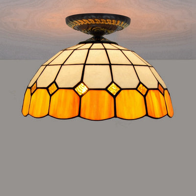 Traditionelle Tiffany-Buntglas-Kuppelschirm 1-Licht Halbeinbau-Deckenleuchte für Wohnzimmer 