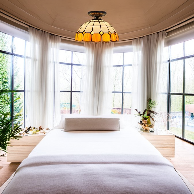 Traditionelle Tiffany-Buntglas-Kuppelschirm 1-Licht Halbeinbau-Deckenleuchte für Wohnzimmer 