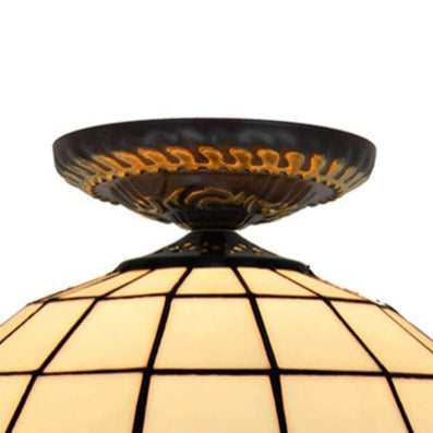 Traditional Tiffany Stained Glass Dome Shade 1-Light Semi-Flush Mount Ceiling Light For Living Room