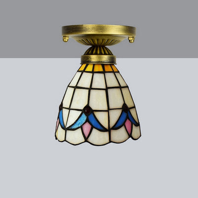 Traditionelles Tiffany-Magnolienblumenmuster-Glaslampenschirm 1-Licht-Deckenleuchte für Wohnzimmer 