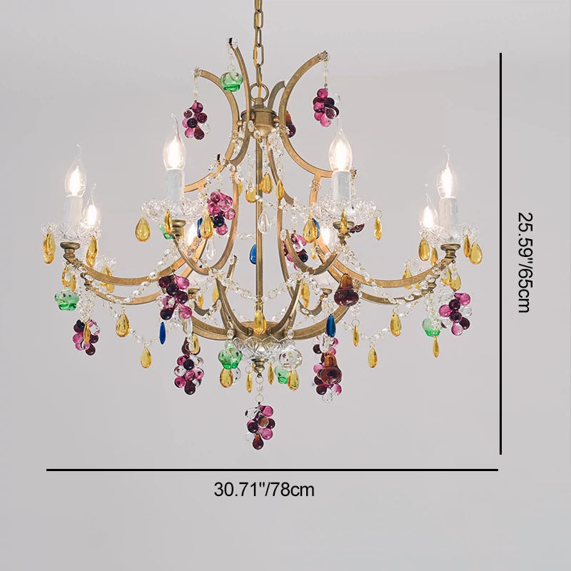 Modern Art Deco Arc Hardware Frame Crystal Tassel Candelabra 4/6/8-Light Chandelier For Living Room