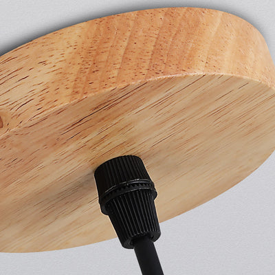 Lustre suspendu à 1 lumière en bois massif japonais traditionnel avec cage ronde ajourée pour salon 