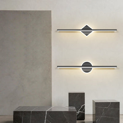 Lámpara de pared frontal de espejo LED de tira larga geométrica de hierro y aluminio de simplicidad contemporánea para dormitorio 