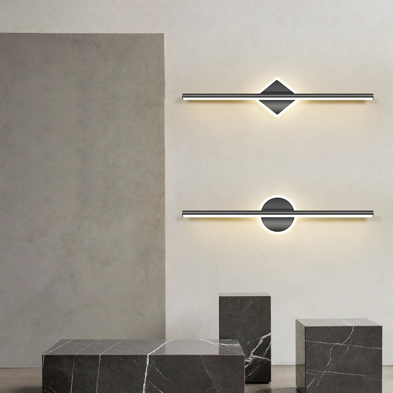 Lámpara de pared frontal de espejo LED de tira larga geométrica de hierro y aluminio de simplicidad contemporánea para dormitorio 