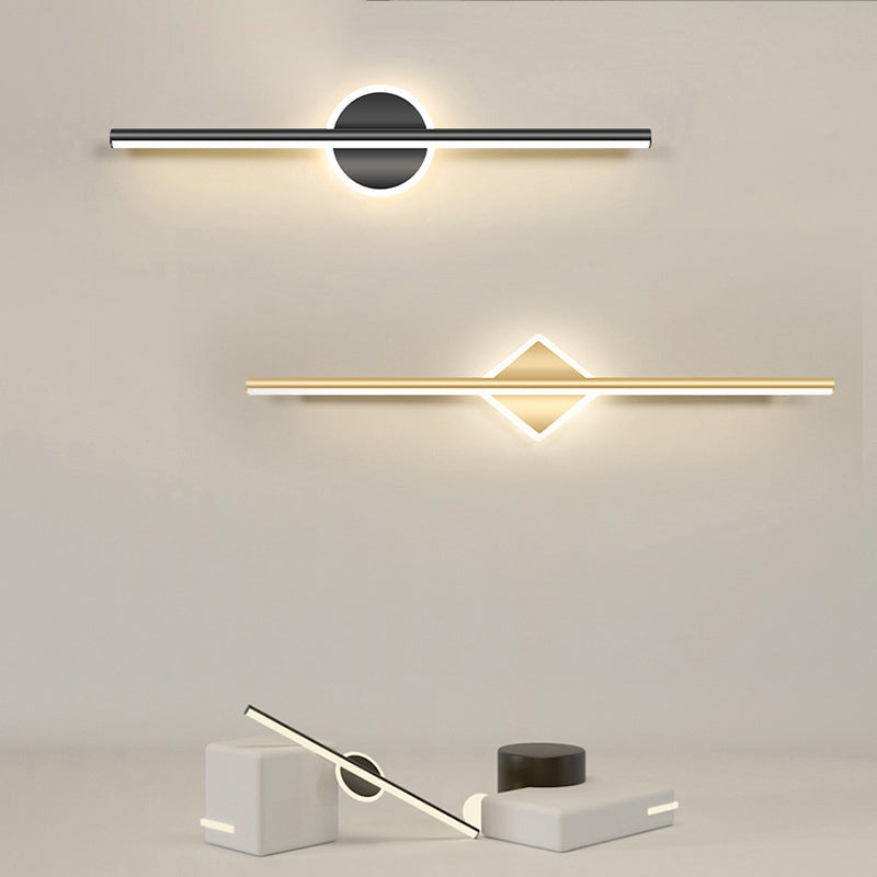 Lámpara de pared frontal de espejo LED de tira larga geométrica de hierro y aluminio de simplicidad contemporánea para dormitorio 
