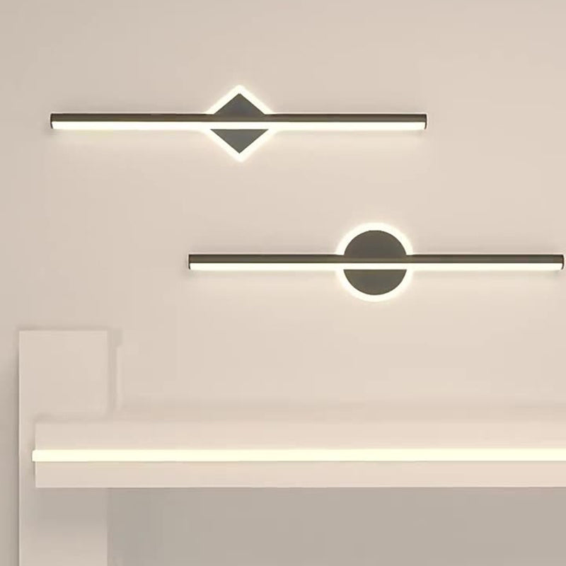 Lámpara de pared frontal de espejo LED de tira larga geométrica de hierro y aluminio de simplicidad contemporánea para dormitorio 