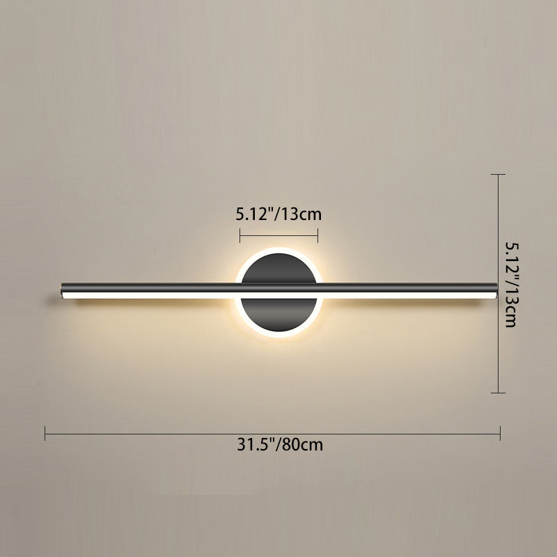 Lámpara de pared frontal de espejo LED de tira larga geométrica de hierro y aluminio de simplicidad contemporánea para dormitorio 