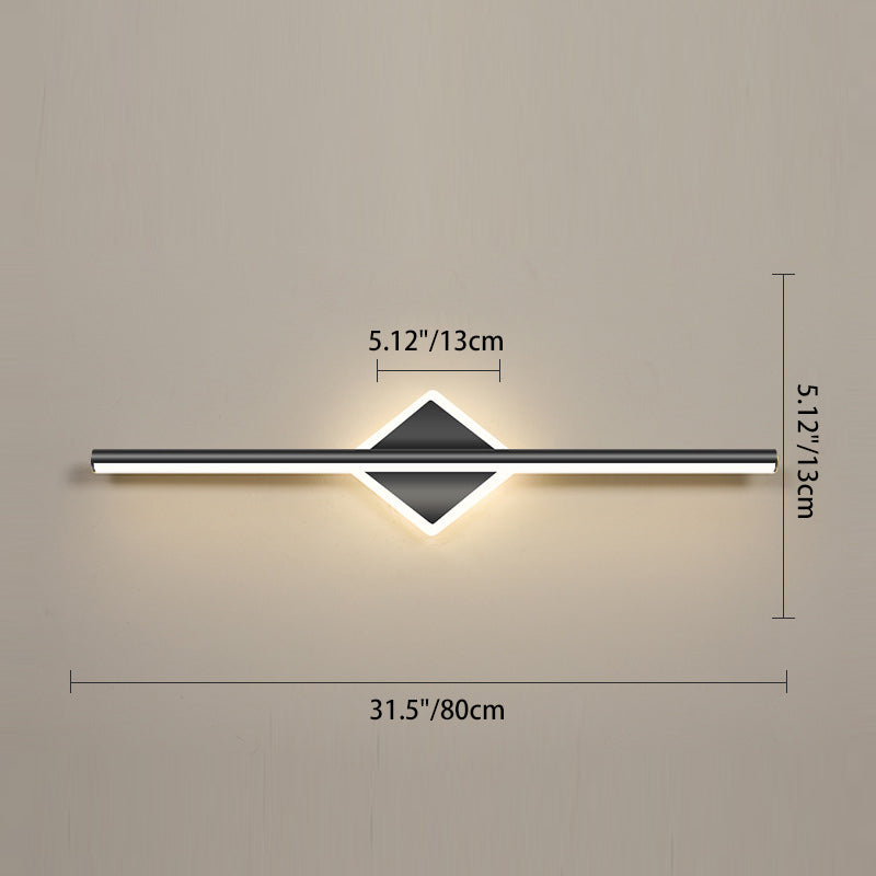 Lámpara de pared frontal de espejo LED de tira larga geométrica de hierro y aluminio de simplicidad contemporánea para dormitorio 