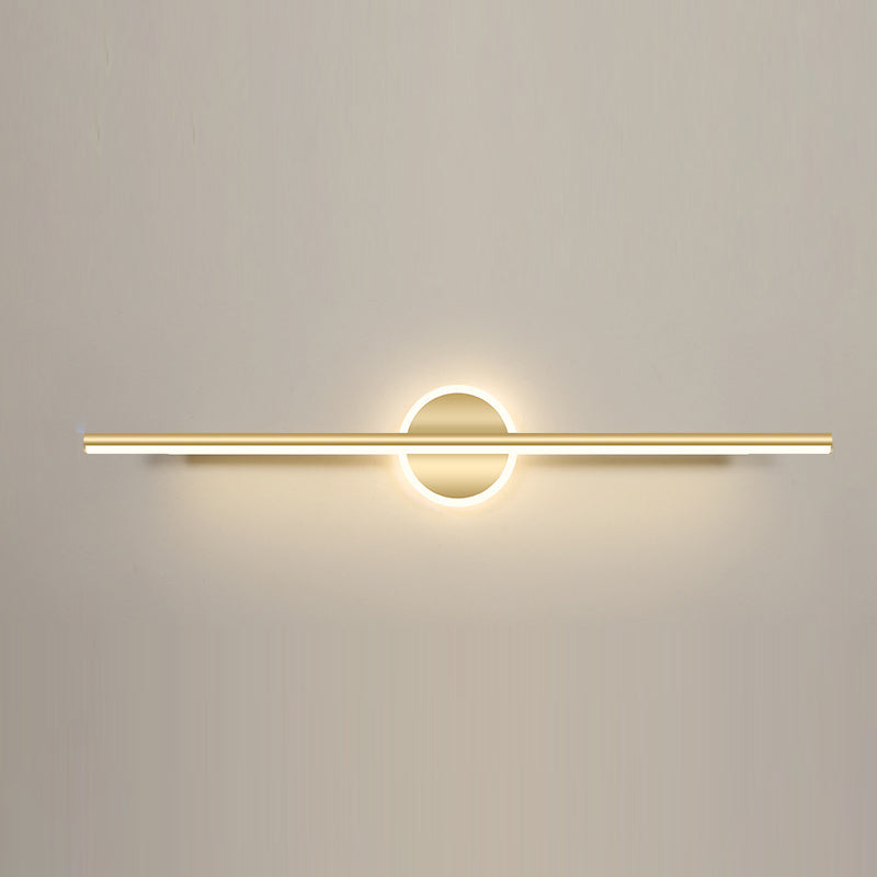 Lámpara de pared frontal de espejo LED de tira larga geométrica de hierro y aluminio de simplicidad contemporánea para dormitorio 