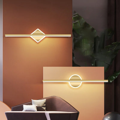Lámpara de pared frontal de espejo LED de tira larga geométrica de hierro y aluminio de simplicidad contemporánea para dormitorio 