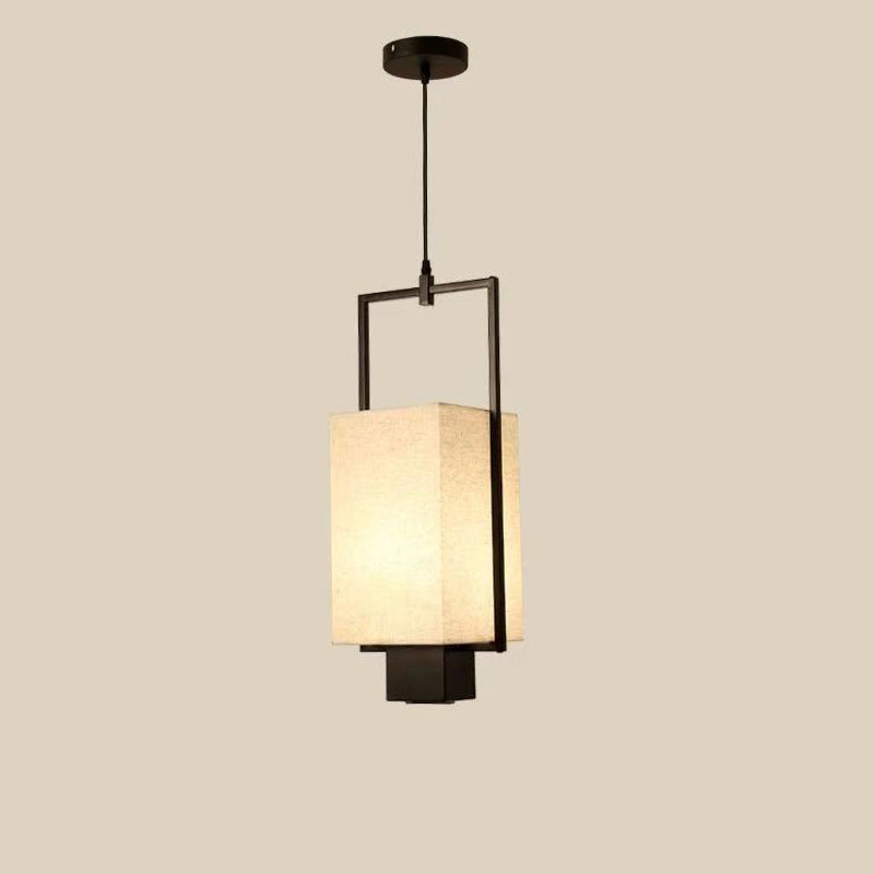 Pantalla de columna de tela con marco de hierro chino tradicional, luz colgante de 2 luces, foco para sala de estar 