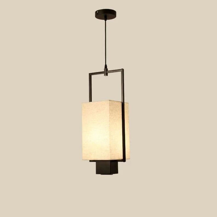 Pantalla de columna de tela con marco de hierro chino tradicional, luz colgante de 2 luces, foco para sala de estar 
