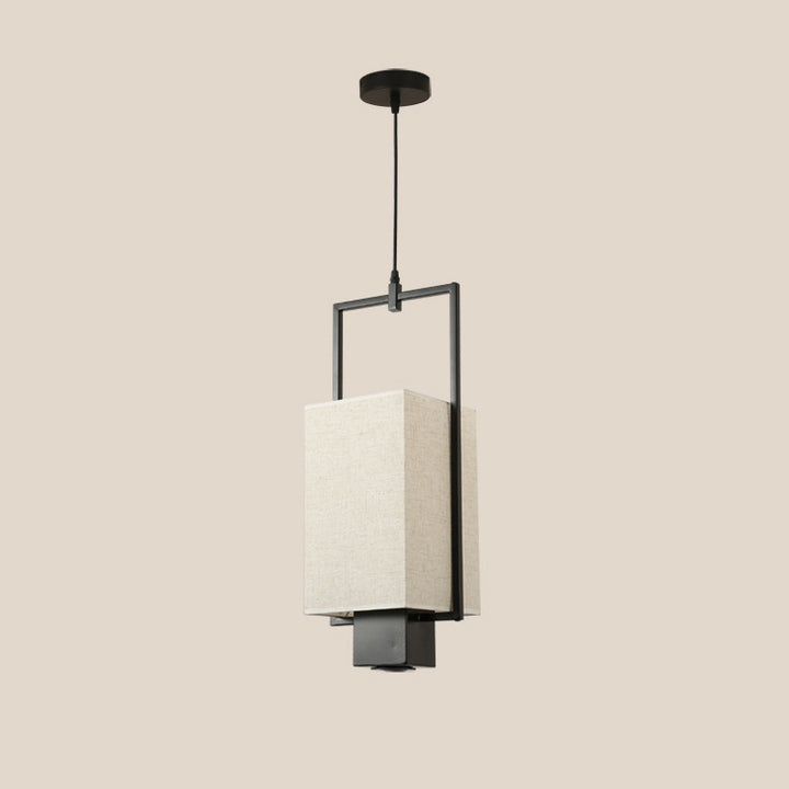 Pantalla de columna de tela con marco de hierro chino tradicional, luz colgante de 2 luces, foco para sala de estar 