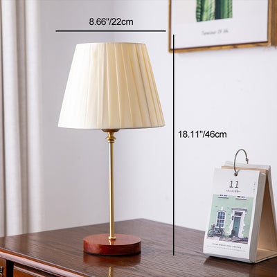 Modern Transitional Pleated Fabric Round Shade Solid Wood 1-Light Table Lamp For Bedroom