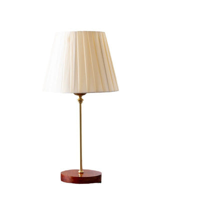 Modern Transitional Pleated Fabric Round Shade Solid Wood 1-Light Table Lamp For Bedroom