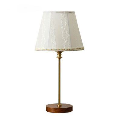 Modern Transitional Pleated Fabric Round Shade Solid Wood 1-Light Table Lamp For Bedroom
