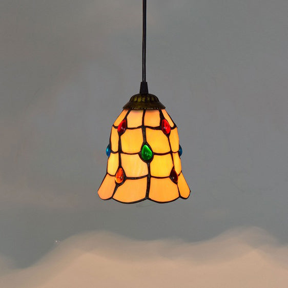 Traditionelle Tiffany-Buntglas-Tulpen-Schirm Eisen 1-Licht Pendelleuchte für Wohnzimmer 