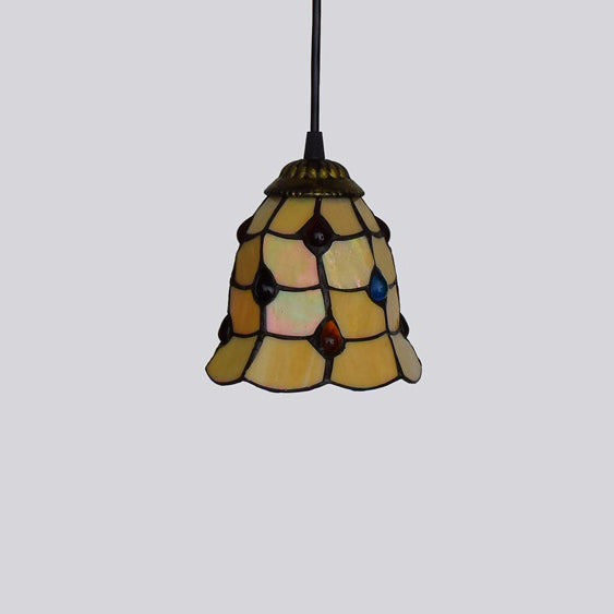 Traditionelle Tiffany-Buntglas-Tulpen-Schirm Eisen 1-Licht Pendelleuchte für Wohnzimmer 