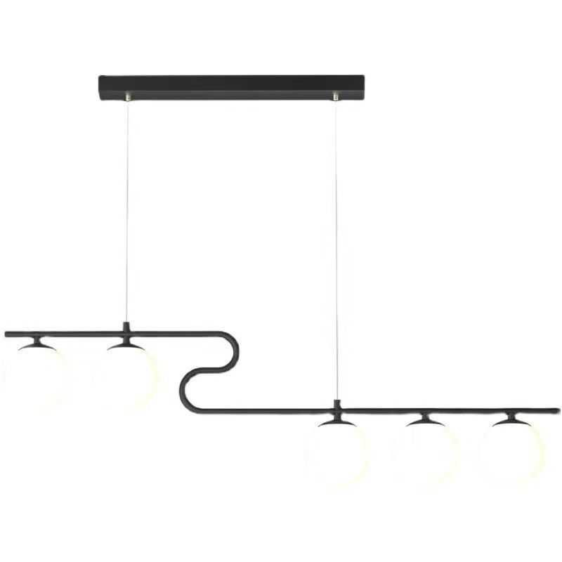 Modern Mid-Century Iron Straight Line Glass Ball Shade 5-Light Pendant Light Island Light For Living Room