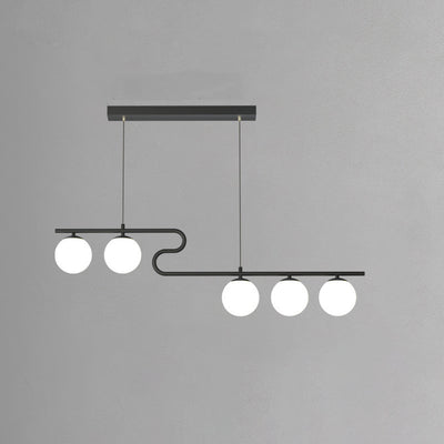 Moderne Mid-Century Eisen Gerade Linie Glas Kugelschirm 5-Licht Pendelleuchte Insel Licht Für Wohnzimmer 