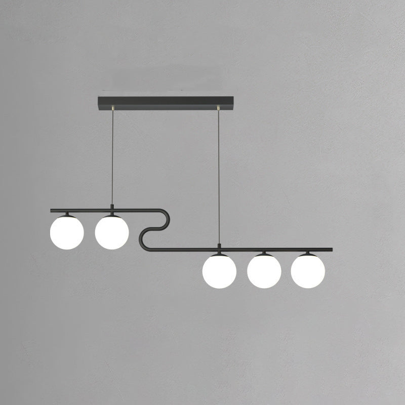 Moderne Mid-Century Eisen Gerade Linie Glas Kugelschirm 5-Licht Pendelleuchte Insel Licht Für Wohnzimmer 