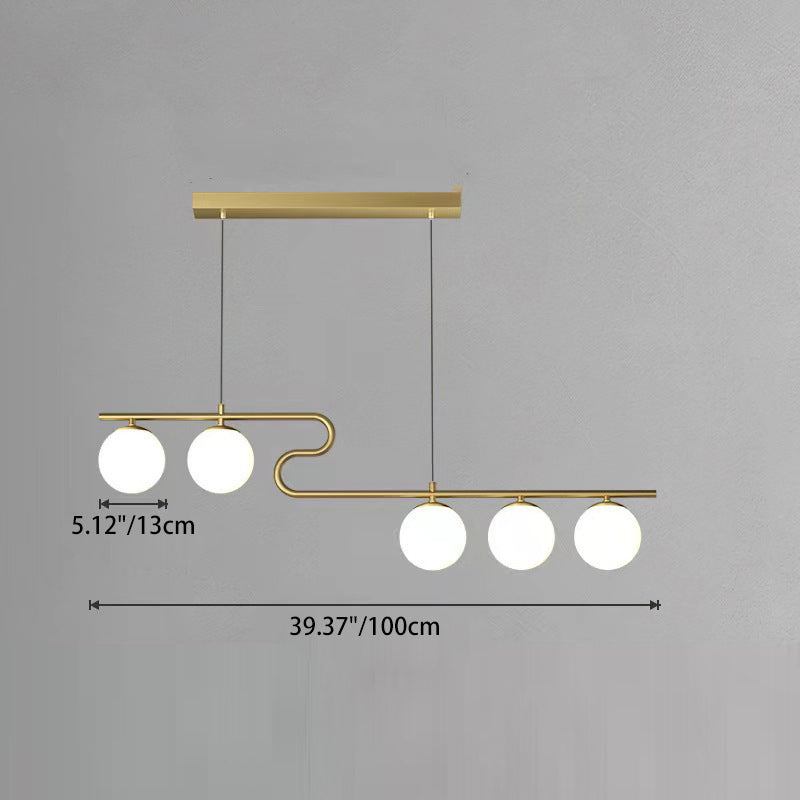Modern Mid-Century Iron Straight Line Glass Ball Shade 5-Light Pendant Light Island Light For Living Room