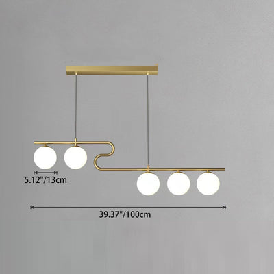 Moderne Mid-Century Eisen Gerade Linie Glas Kugelschirm 5-Licht Pendelleuchte Insel Licht Für Wohnzimmer 