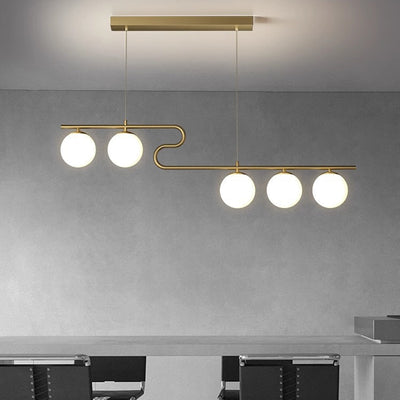 Moderne Mid-Century Eisen Gerade Linie Glas Kugelschirm 5-Licht Pendelleuchte Insel Licht Für Wohnzimmer 