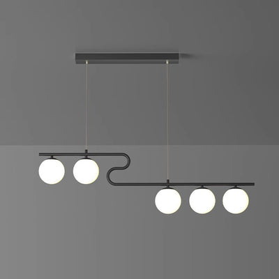 Moderne Mid-Century Eisen Gerade Linie Glas Kugelschirm 5-Licht Pendelleuchte Insel Licht Für Wohnzimmer 