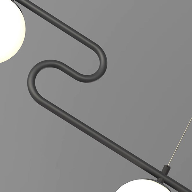 Modern Mid-Century Iron Straight Line Glass Ball Shade 5-Light Pendant Light Island Light For Living Room