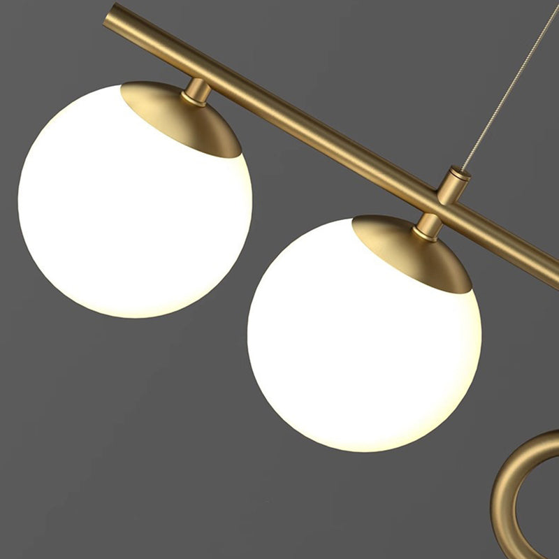 Modern Mid-Century Iron Straight Line Glass Ball Shade 5-Light Pendant Light Island Light For Living Room