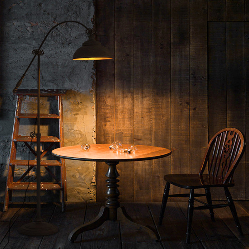 Traditional Colonial Distressed Iron Rotatable Semicircle Shade Adjustable Rod 1-Light Standing Floor Lamp For Bedroom