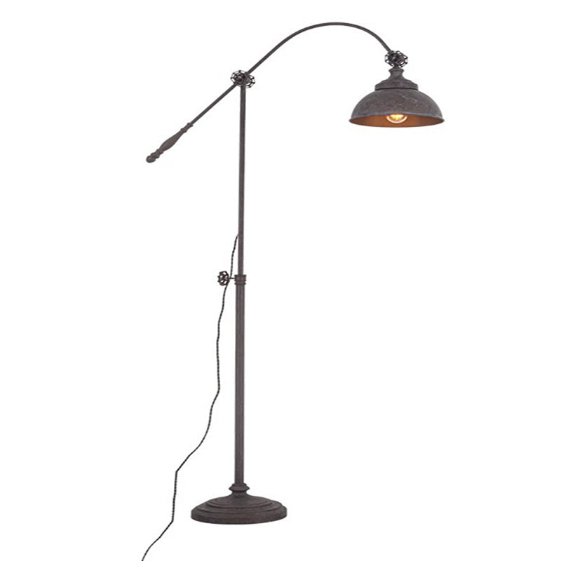 Lampe de sol traditionnelle coloniale en fer vieilli avec abat-jour demi-cercle rotatif et tige réglable 1 lumière pour chambre 