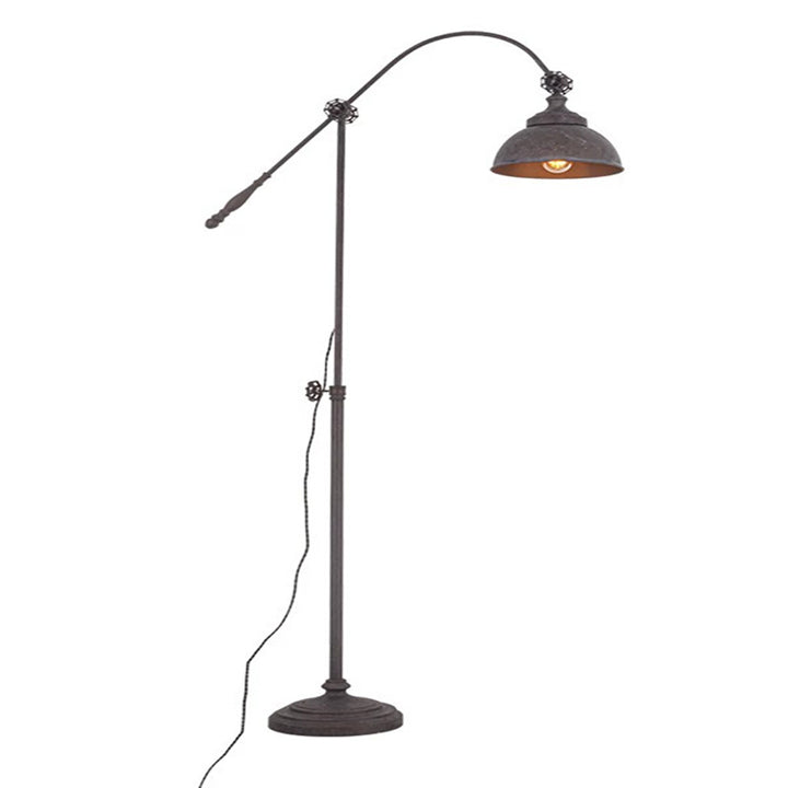 Lampe de sol traditionnelle coloniale en fer vieilli avec abat-jour demi-cercle rotatif et tige réglable 1 lumière pour chambre 