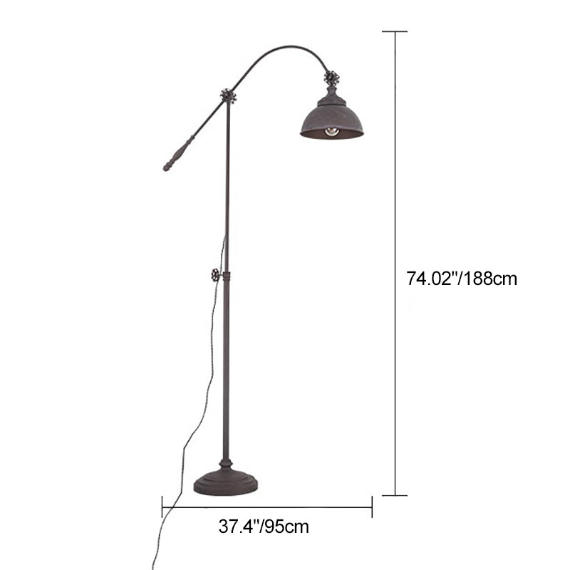 Lampe de sol traditionnelle coloniale en fer vieilli avec abat-jour demi-cercle rotatif et tige réglable 1 lumière pour chambre 