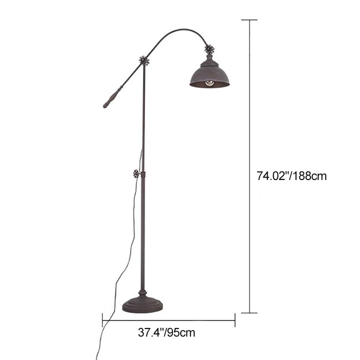 Lampe de sol traditionnelle coloniale en fer vieilli avec abat-jour demi-cercle rotatif et tige réglable 1 lumière pour chambre 