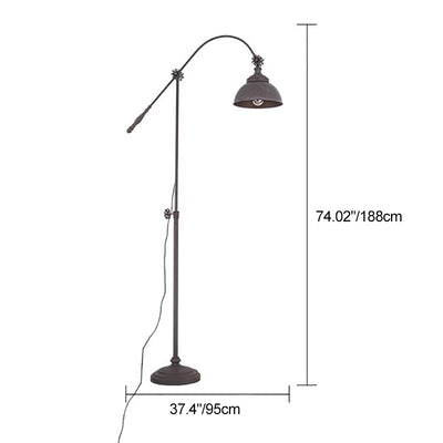 Traditional Colonial Distressed Iron Rotatable Semicircle Shade Adjustable Rod 1-Light Standing Floor Lamp For Bedroom