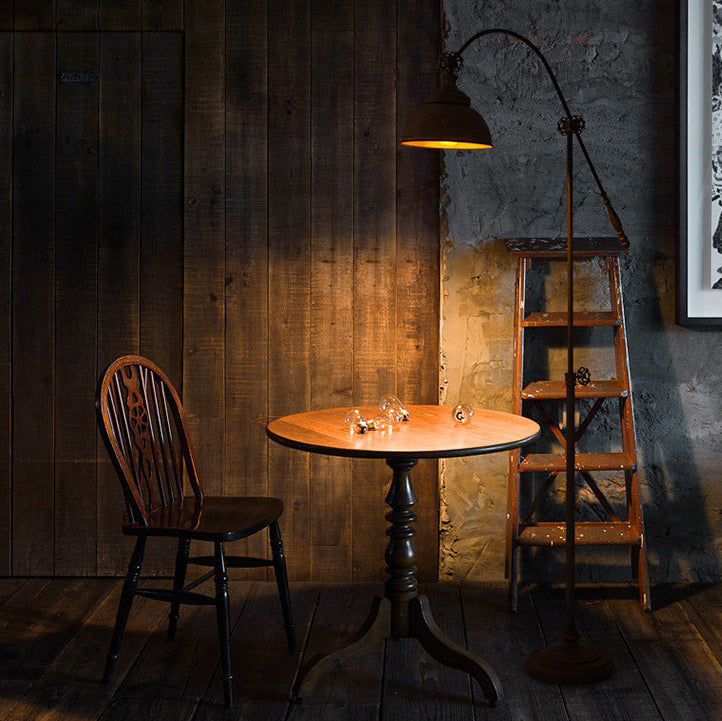 Traditional Colonial Distressed Iron Rotatable Semicircle Shade Adjustable Rod 1-Light Standing Floor Lamp For Bedroom