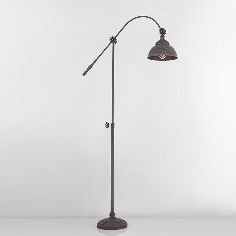 Lampe de sol traditionnelle coloniale en fer vieilli avec abat-jour demi-cercle rotatif et tige réglable 1 lumière pour chambre 