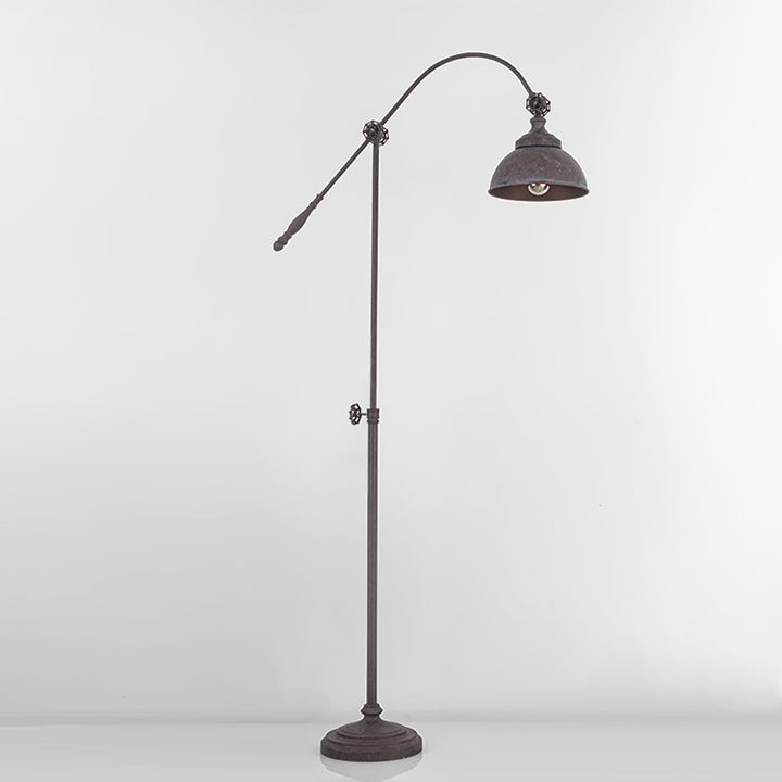 Lampe de sol traditionnelle coloniale en fer vieilli avec abat-jour demi-cercle rotatif et tige réglable 1 lumière pour chambre 