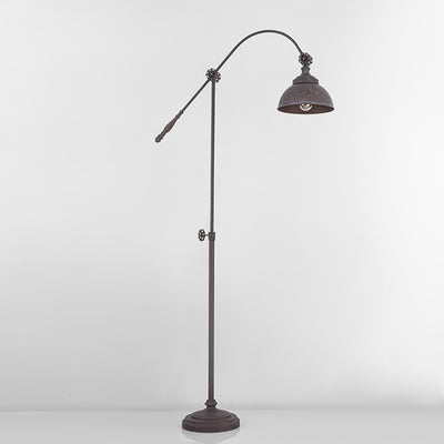 Traditional Colonial Distressed Iron Rotatable Semicircle Shade Adjustable Rod 1-Light Standing Floor Lamp For Bedroom