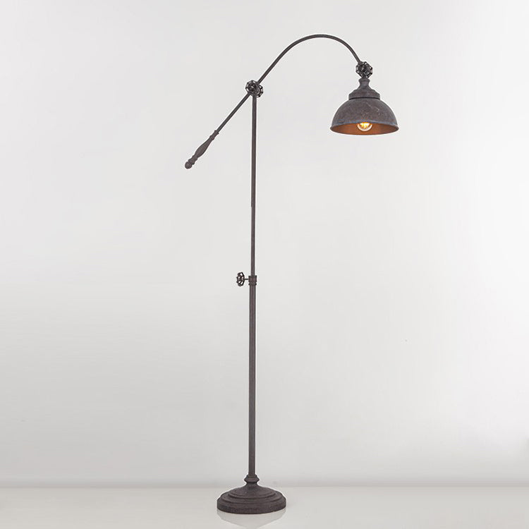 Lampe de sol traditionnelle coloniale en fer vieilli avec abat-jour demi-cercle rotatif et tige réglable 1 lumière pour chambre 