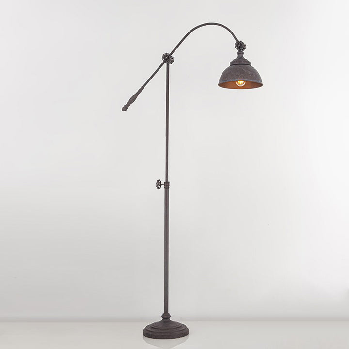 Lampe de sol traditionnelle coloniale en fer vieilli avec abat-jour demi-cercle rotatif et tige réglable 1 lumière pour chambre 