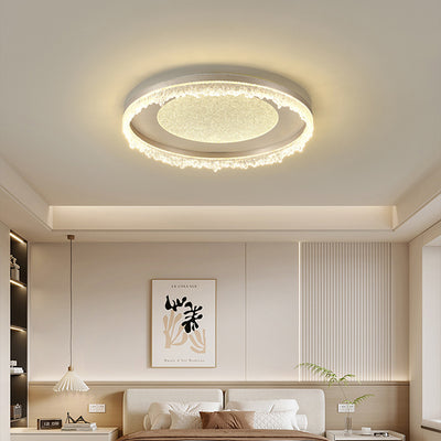 Contemporary Luxury Iron Aluminum Round Shade LED Flush Mount Ceiling Light For Living Room
