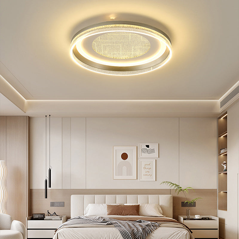 Contemporary Luxury Iron Aluminum Round Shade LED Flush Mount Ceiling Light For Living Room