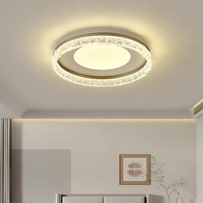 Contemporary Luxury Iron Aluminum Round Shade LED Flush Mount Ceiling Light For Living Room