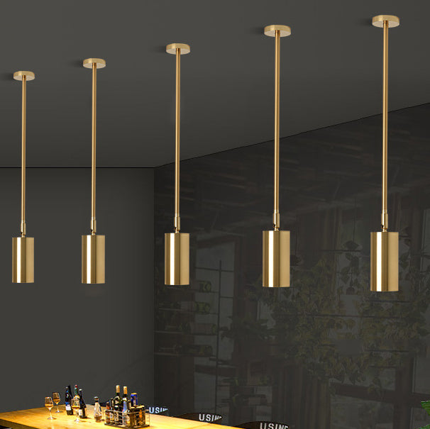 Suspension LED moderne minimaliste avec abat-jour en cylindre de fer et longue tige pour salon 