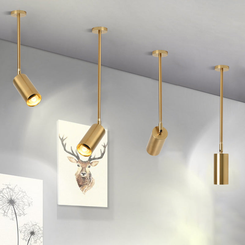Suspension LED moderne minimaliste avec abat-jour en cylindre de fer et longue tige pour salon 