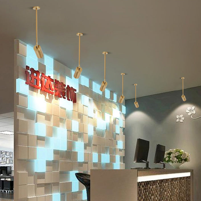 Suspension LED moderne minimaliste avec abat-jour en cylindre de fer et longue tige pour salon 